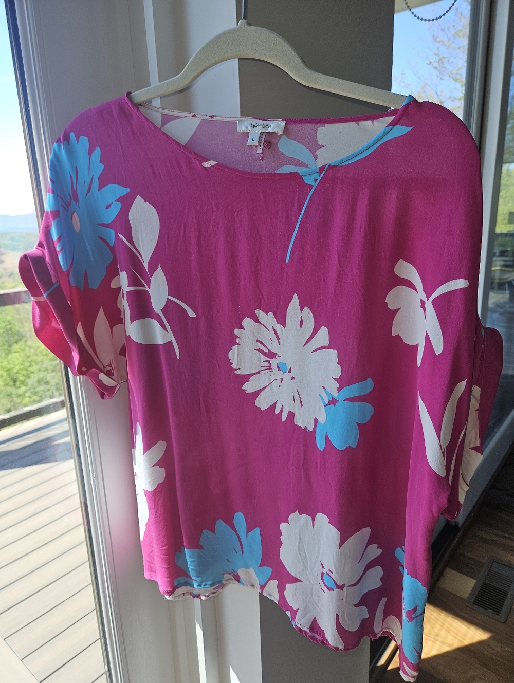 Tyler Boe Hot Pink Silk Short-Sleeve Blouse